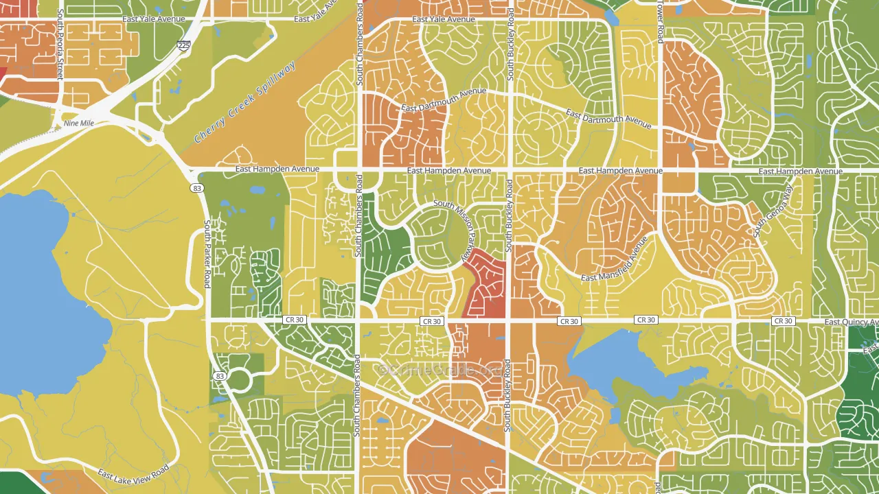 Mission Viejo, Aurora, CO Map of Vandalism Rates