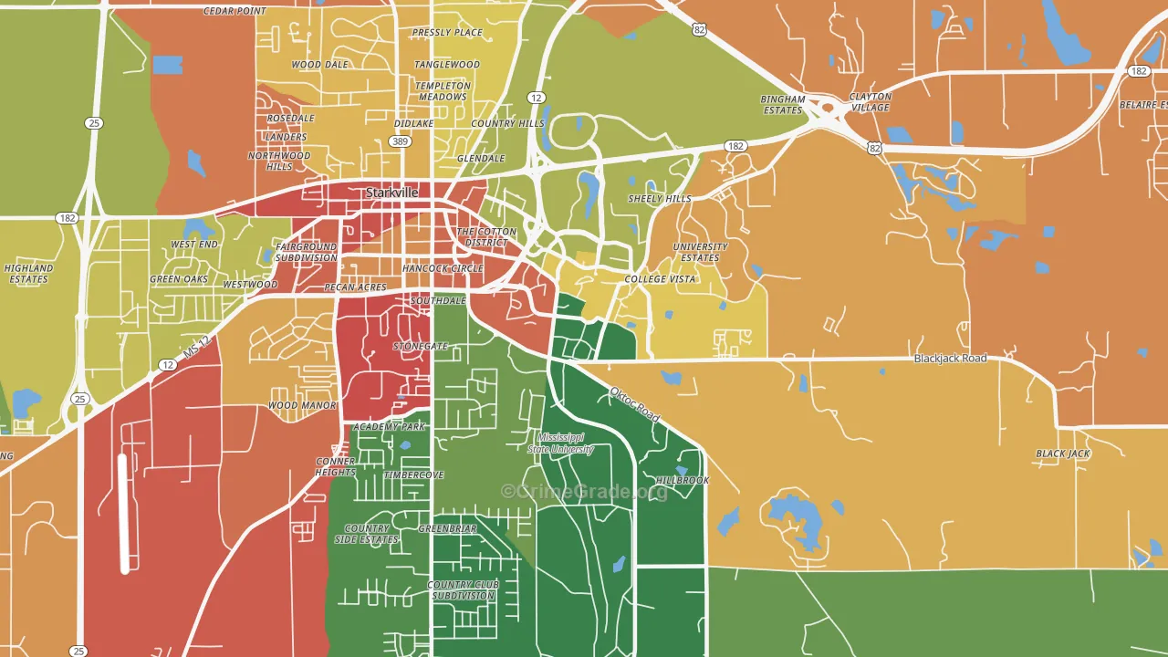 Mississippi State, MS Map of Vandalism Rates