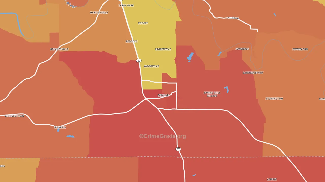 Mitchell, IN Map of Vandalism Rates