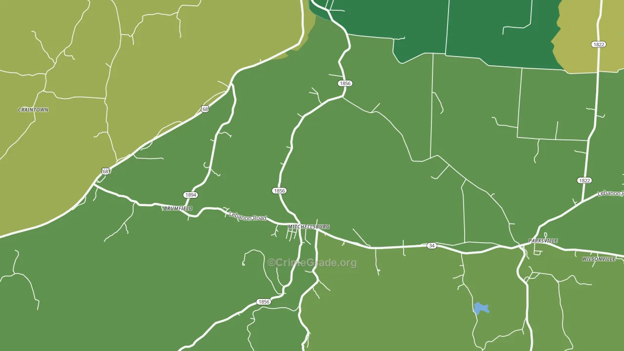 Mitchellsburg, KY Map of Vandalism Rates
