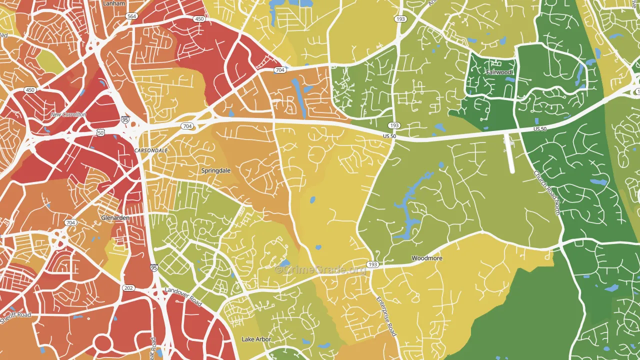 Mitchellville, MD Map of Vandalism Rates
