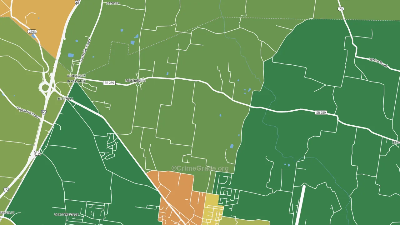 Mitchellville, TN Map of Vandalism Rates