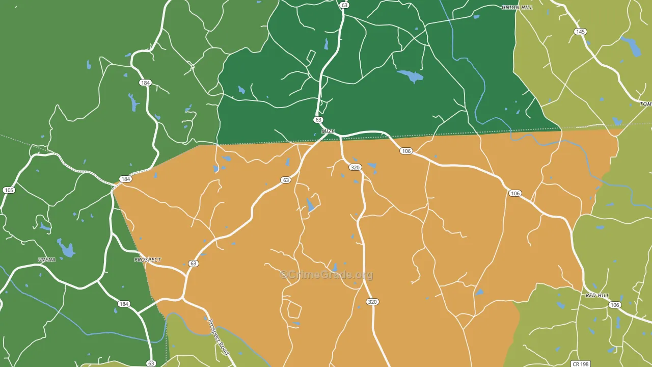 Mize, GA Map of Vandalism Rates