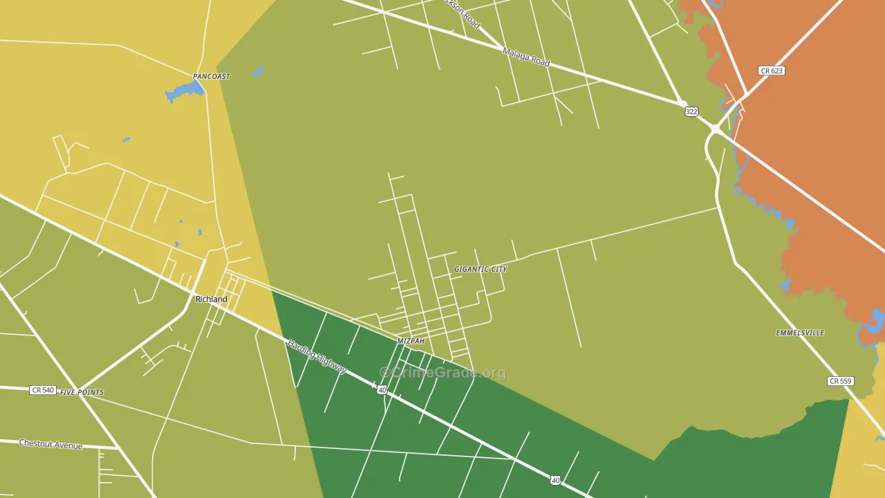 Mizpah, NJ Map of Vandalism Rates