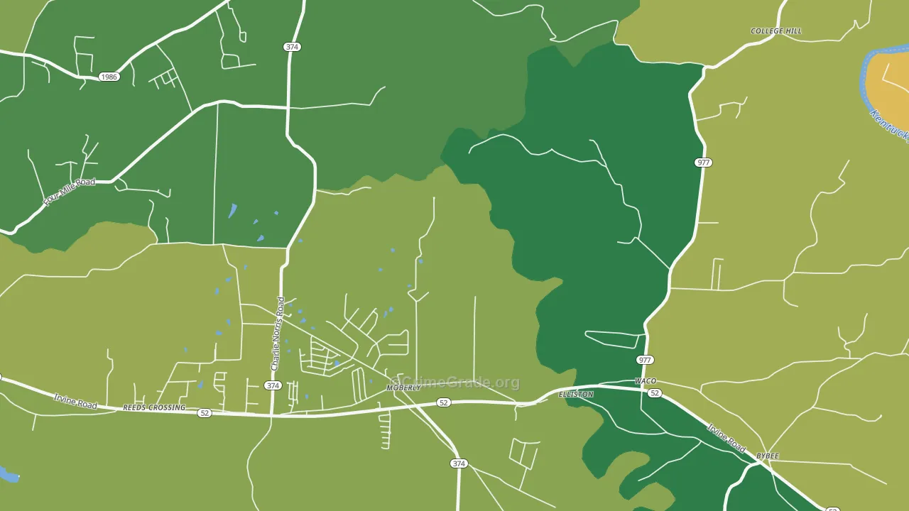 Moberly, KY Map of Vandalism Rates