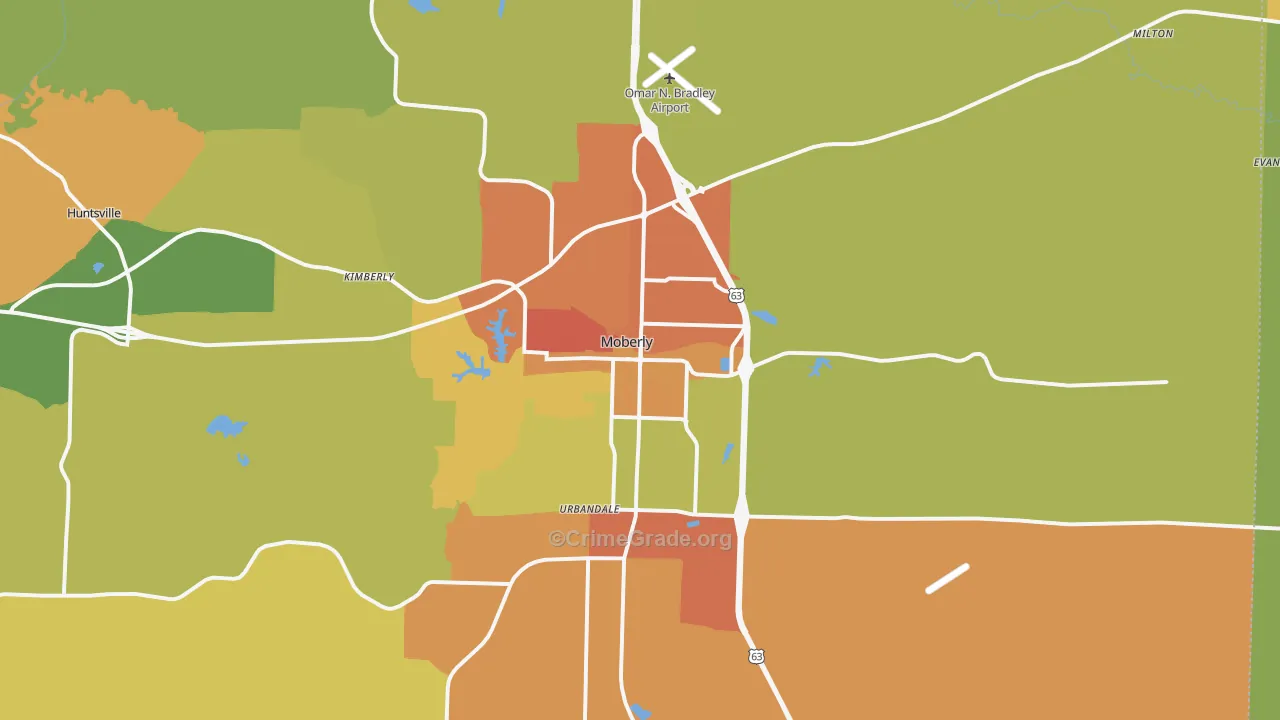 Moberly, MO Map of Vandalism Rates