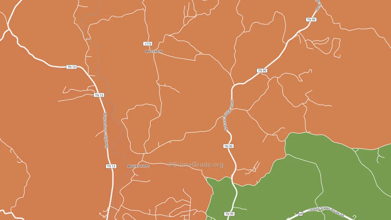 Moccasin, TN Map of Vandalism Rates