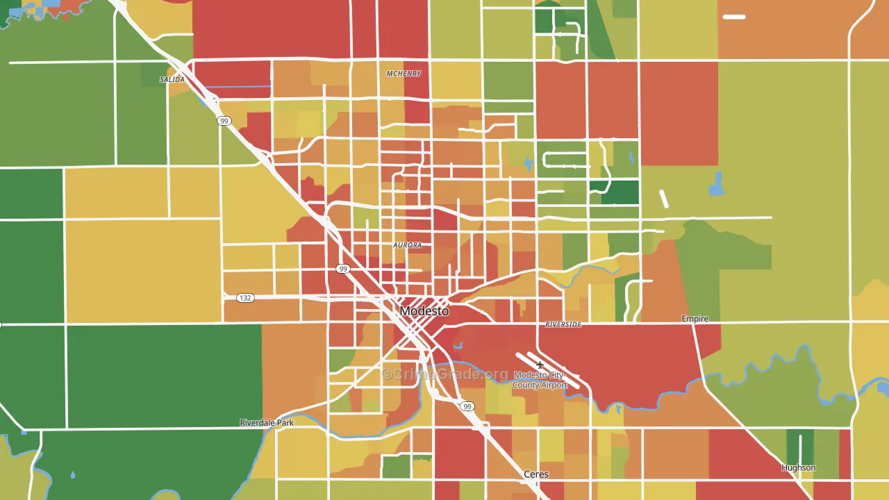 Modesto, CA Map of Vandalism Rates