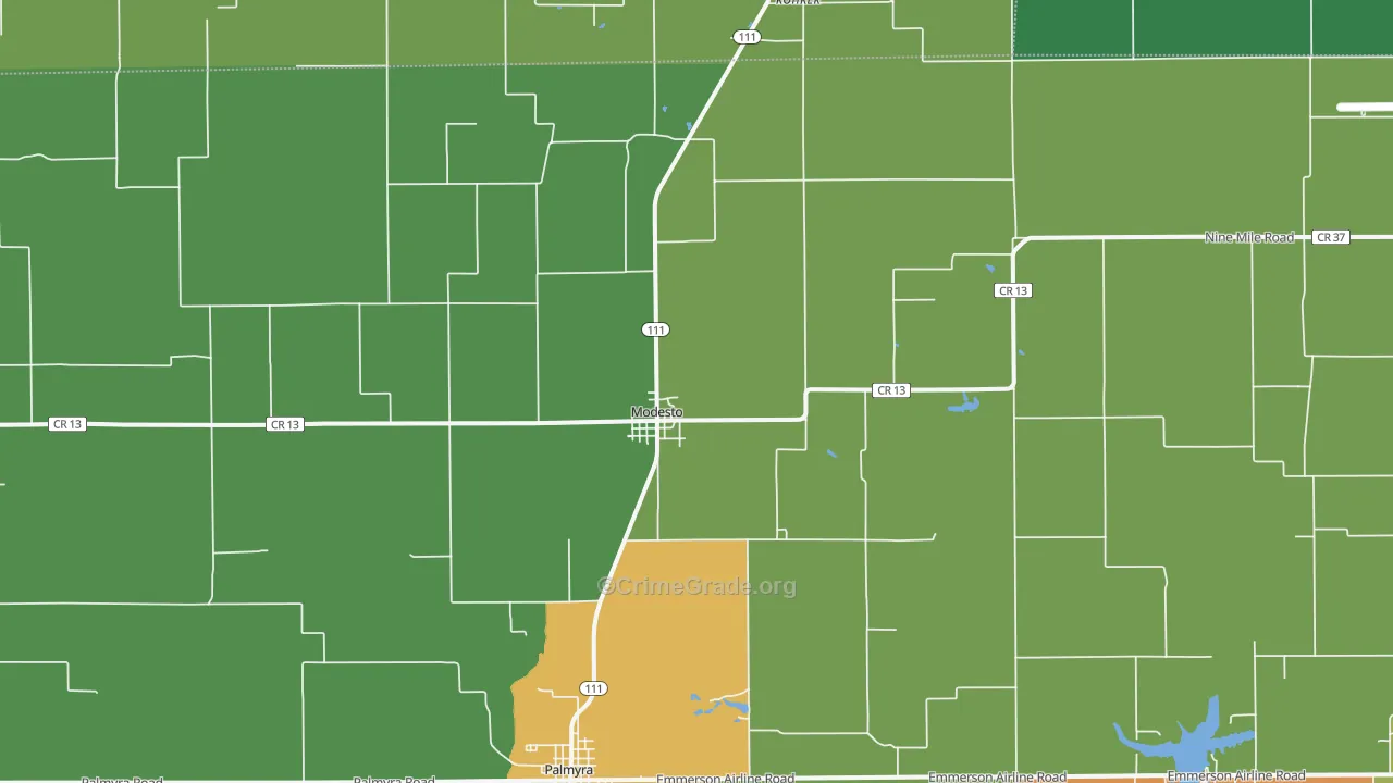 Modesto, IL Map of Vandalism Rates