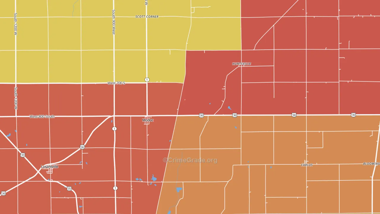 Modoc, IN Map of Vandalism Rates