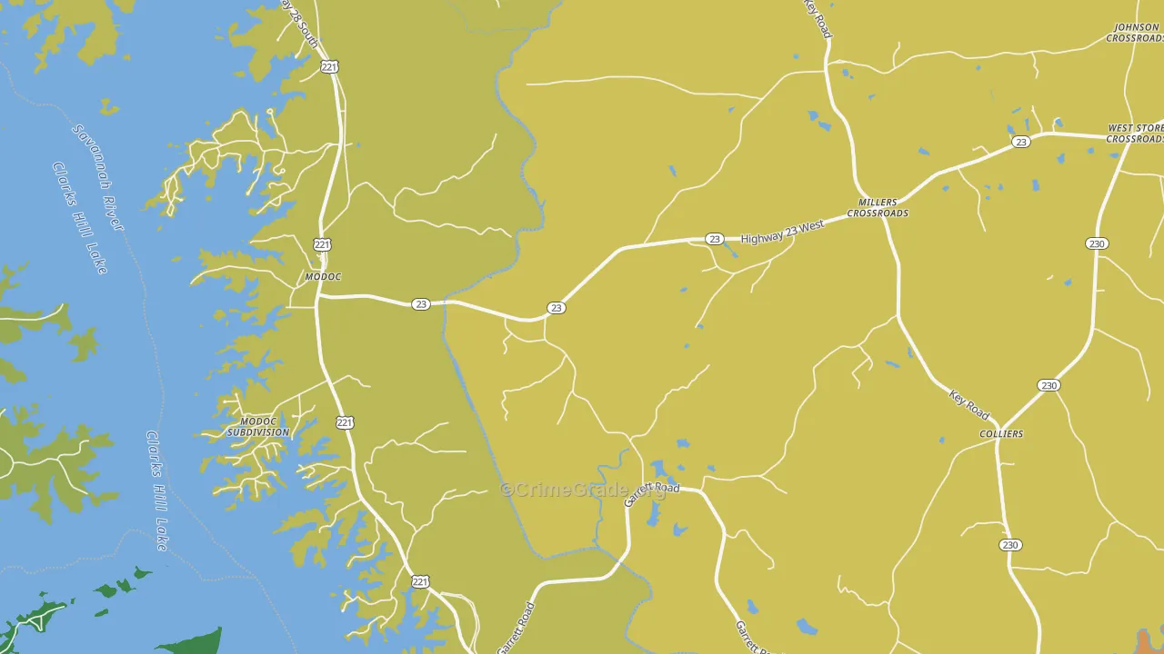 Modoc, SC Map of Vandalism Rates