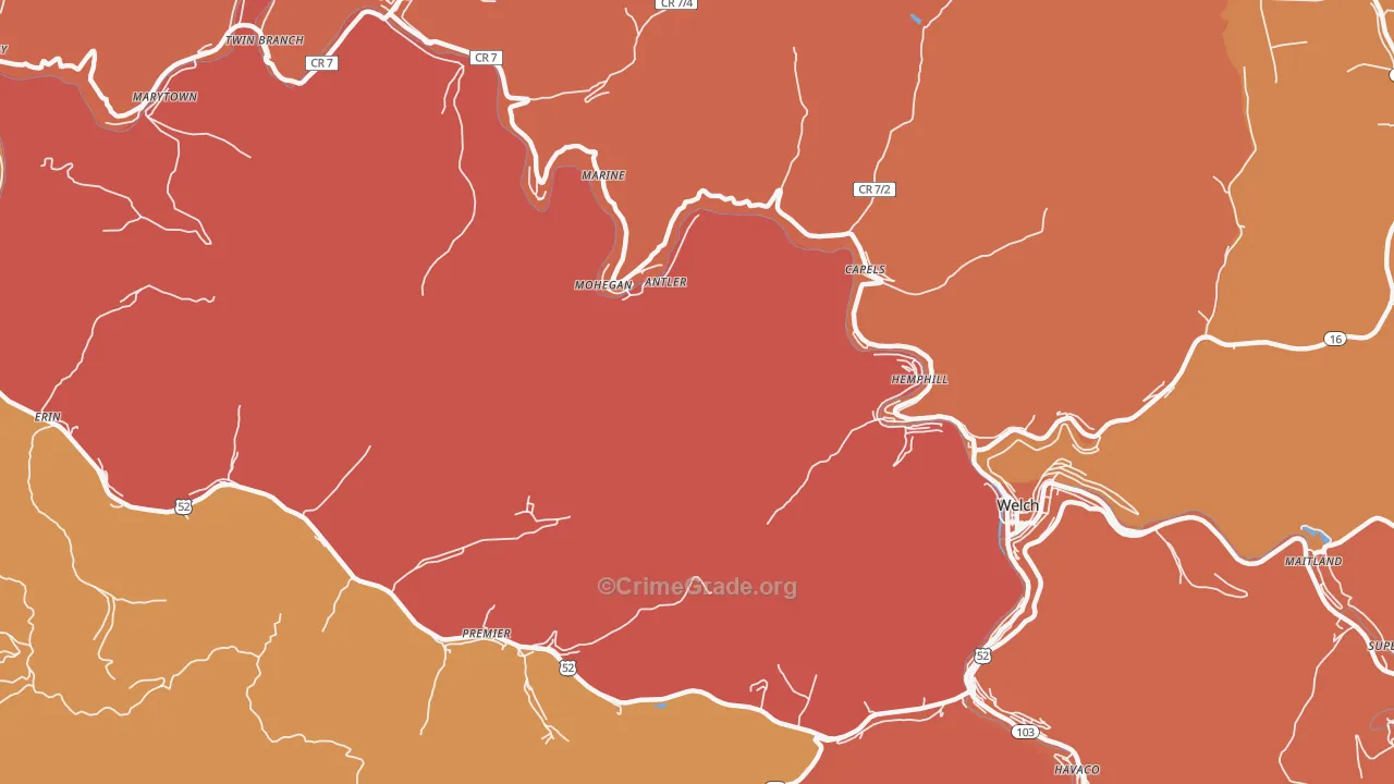 Mohegan, WV Map of Vandalism Rates