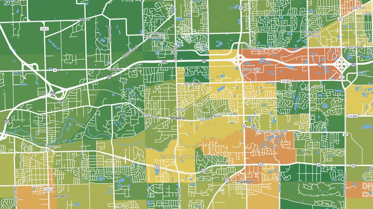 Mokena, IL Map of Vandalism Rates