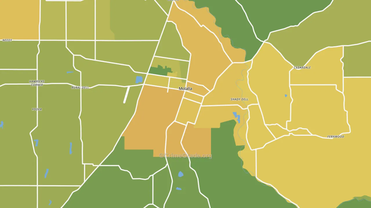 Molalla, OR Map of Vandalism Rates