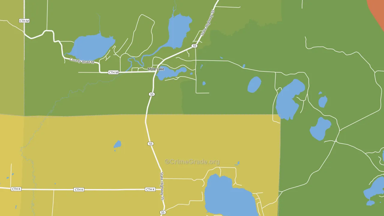 Mole Lake, WI Map of Vandalism Rates