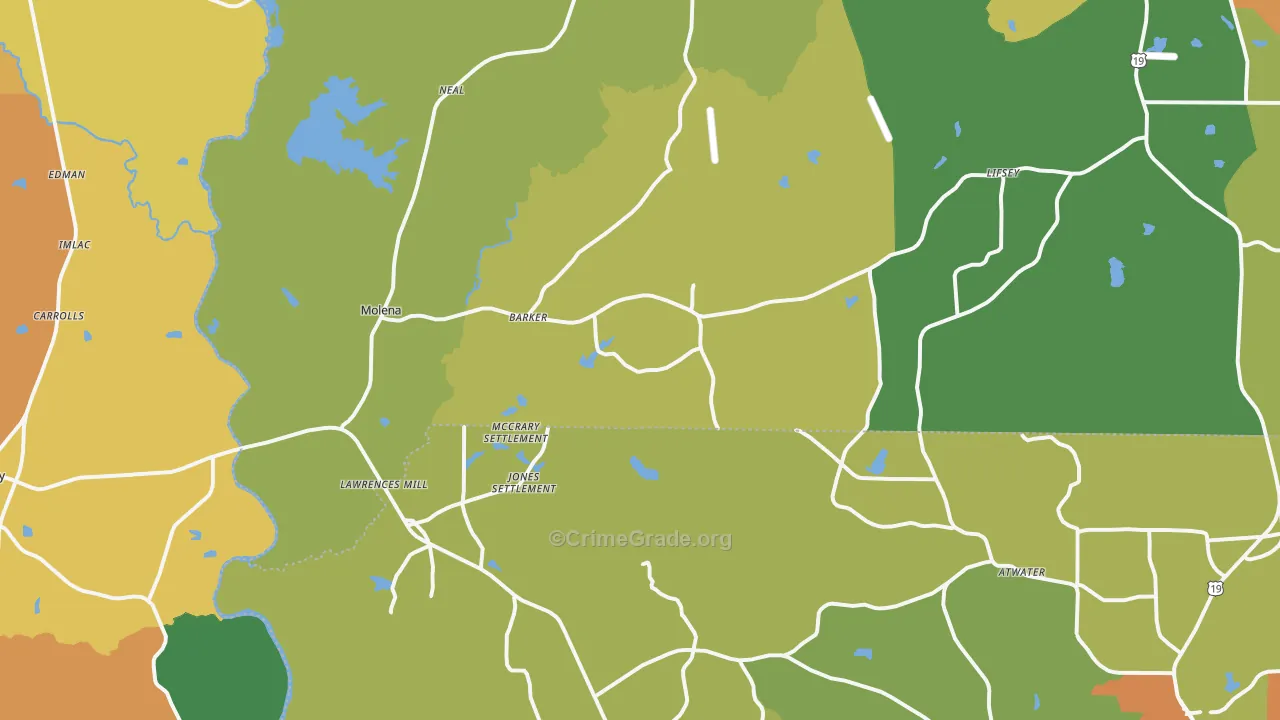 Molena, GA Map of Vandalism Rates
