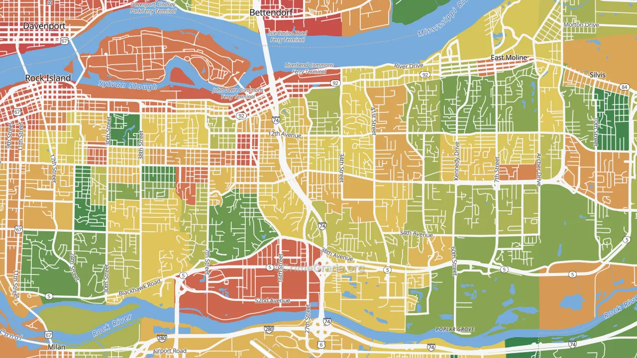 Moline, IL Map of Vandalism Rates
