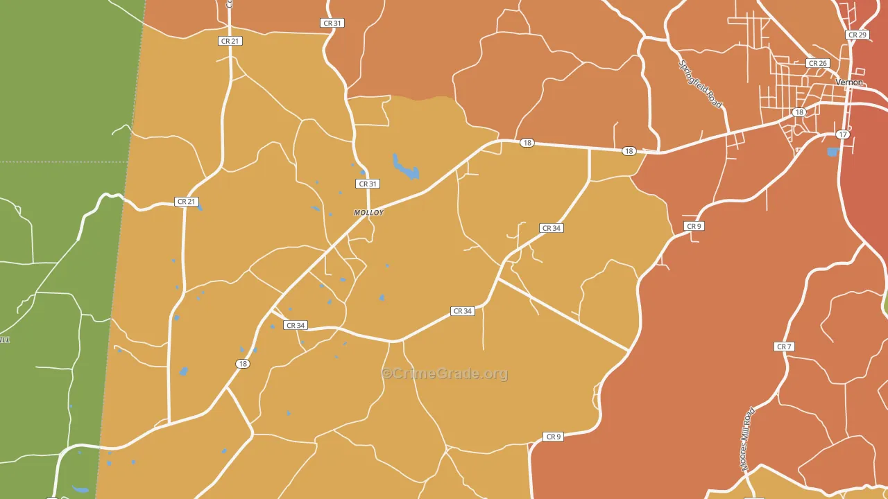 Molloy, AL Map of Vandalism Rates