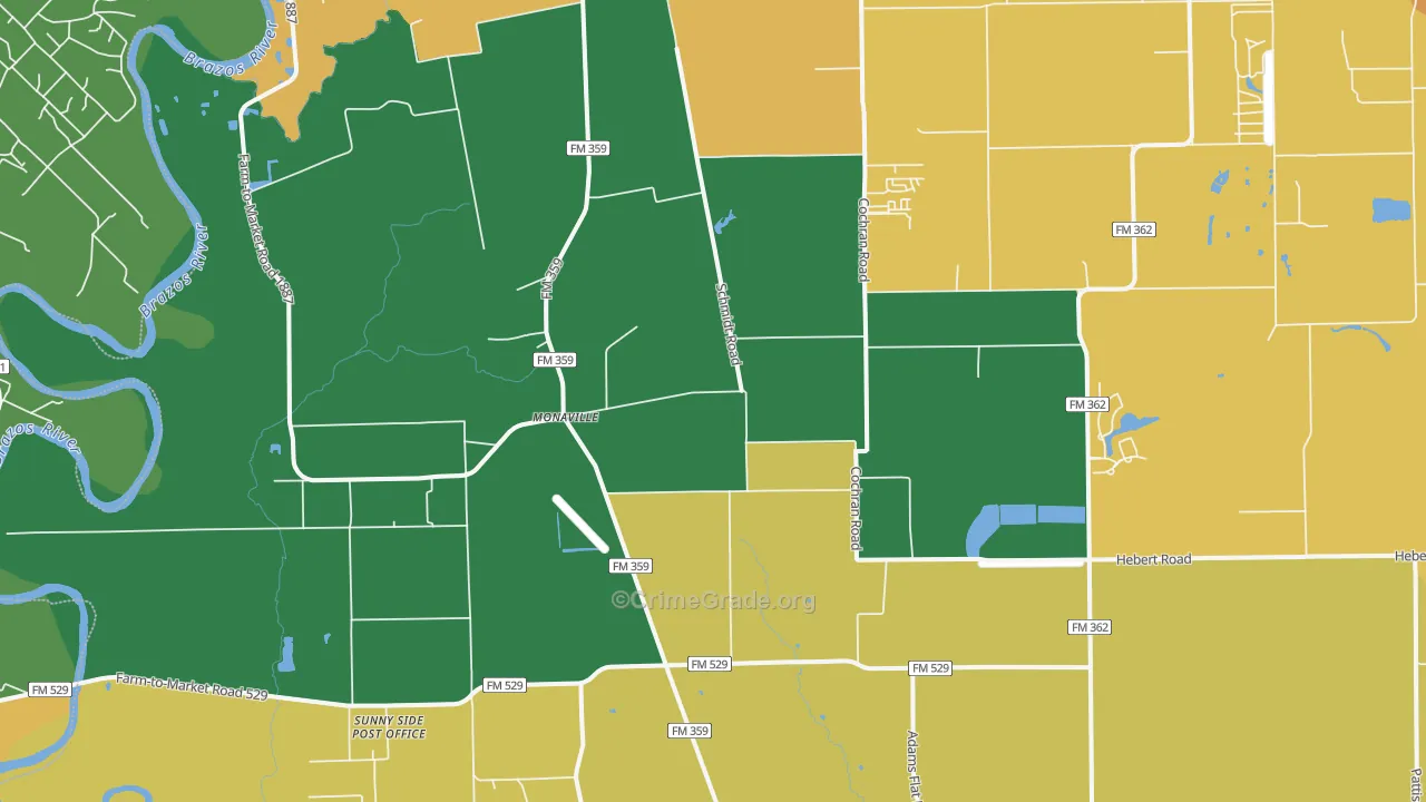 Monaville, TX Map of Vandalism Rates
