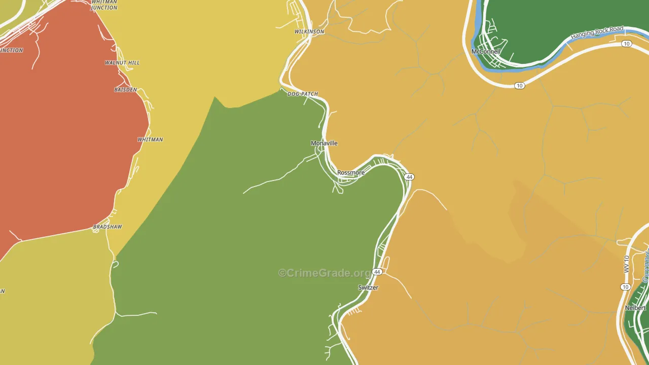 Monaville, WV Map of Vandalism Rates