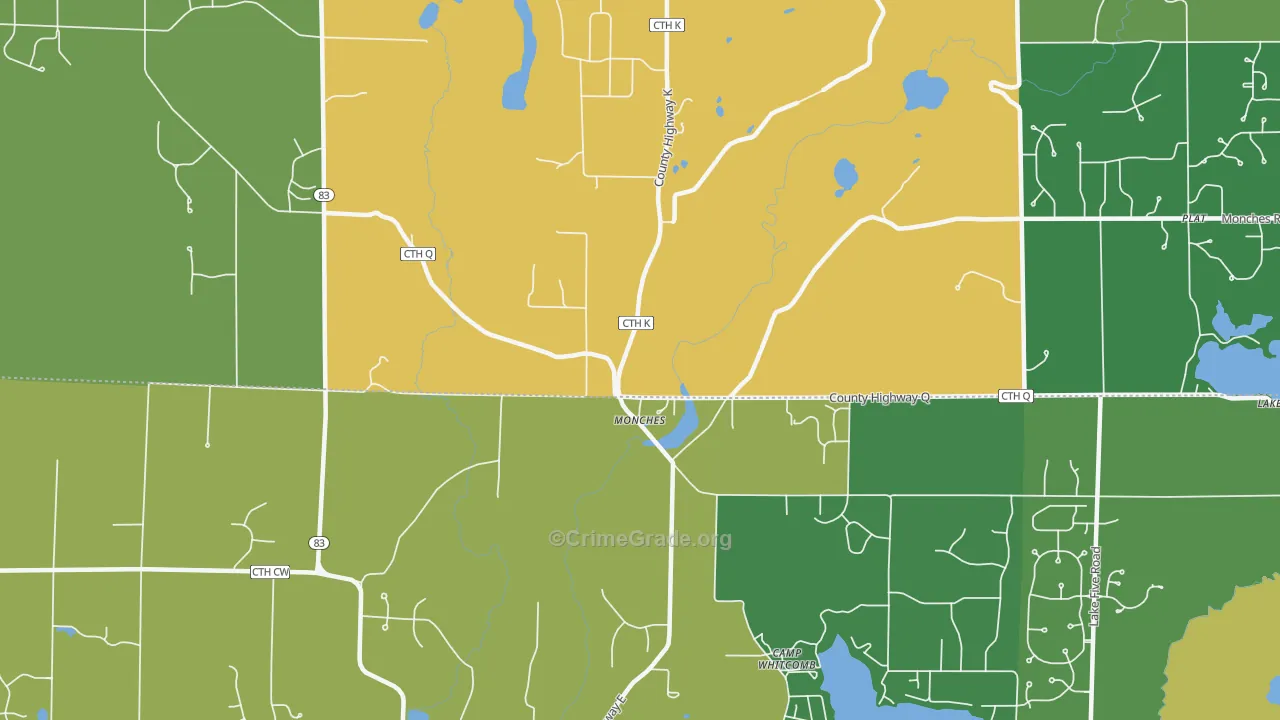 Monches, WI Map of Vandalism Rates