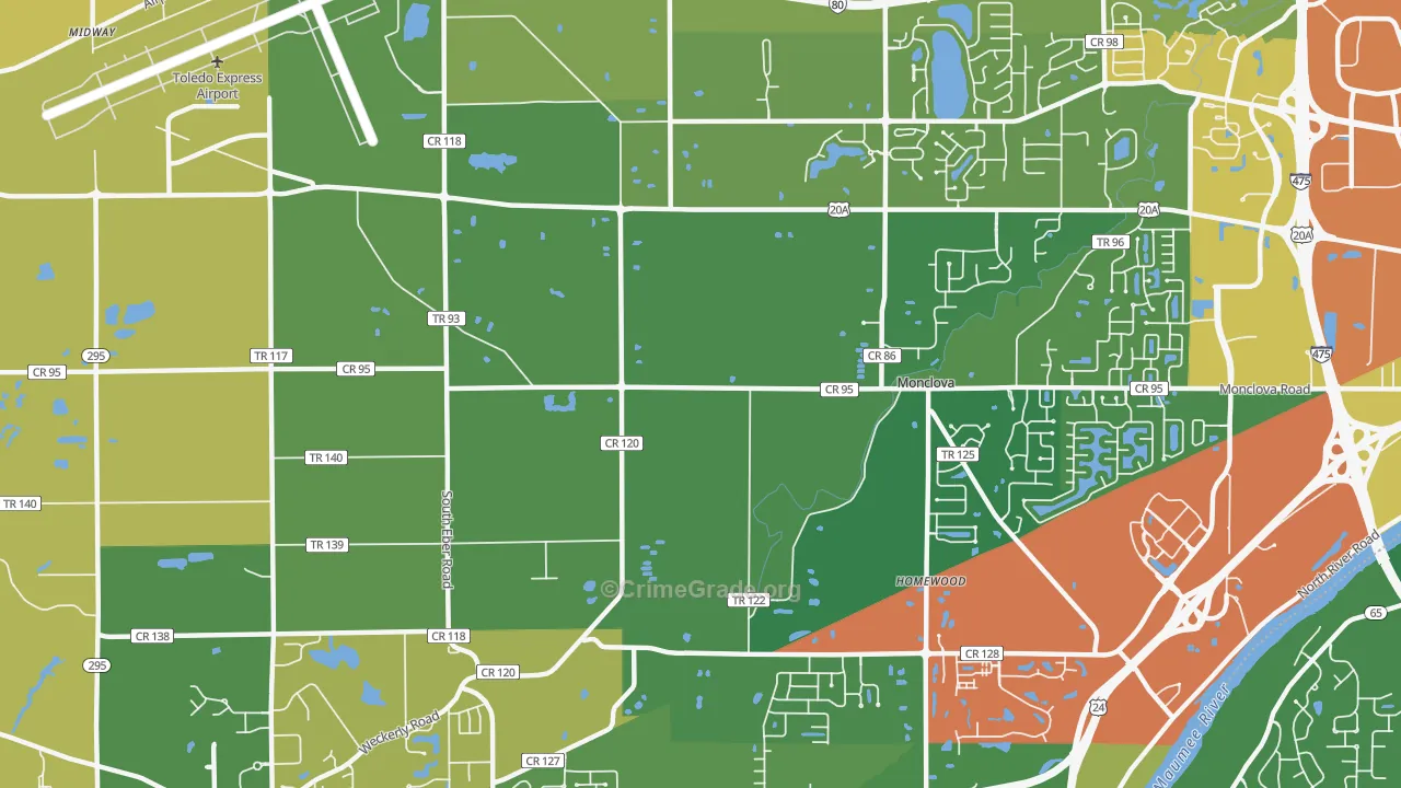 Monclova, OH Map of Vandalism Rates