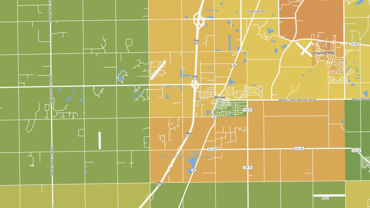 Monee, IL Map of Vandalism Rates