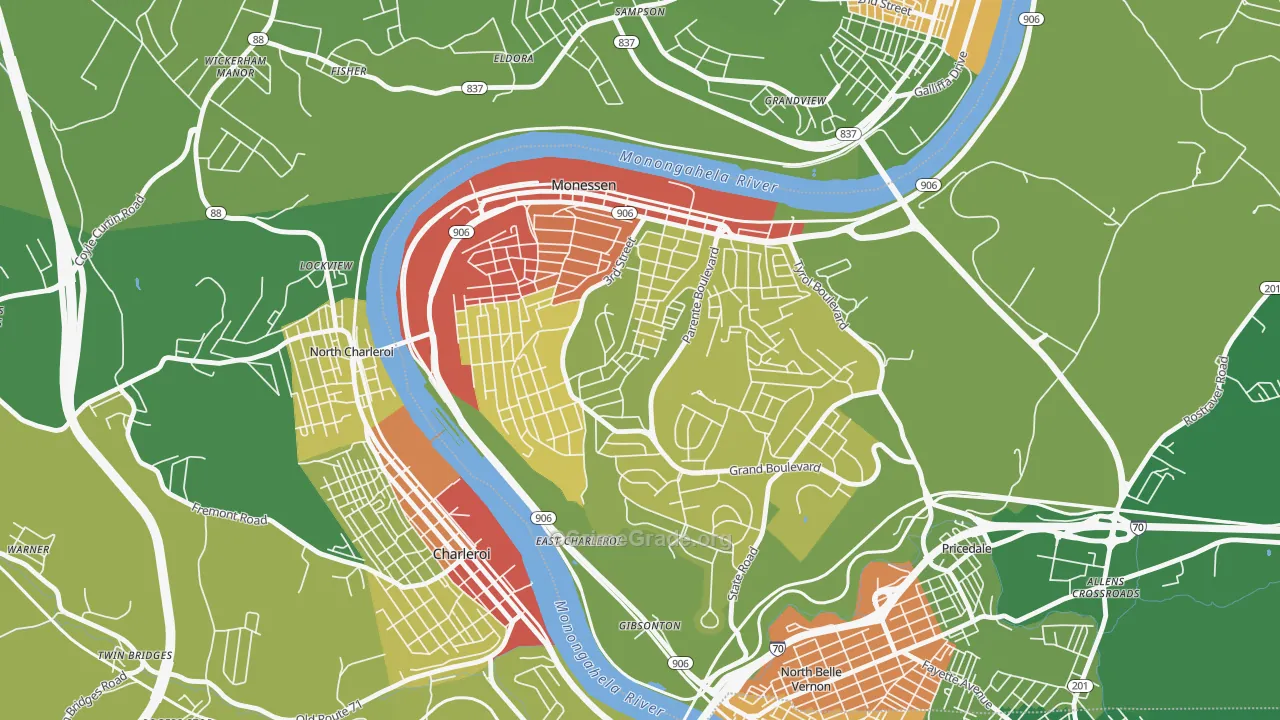 Monessen, PA Map of Vandalism Rates