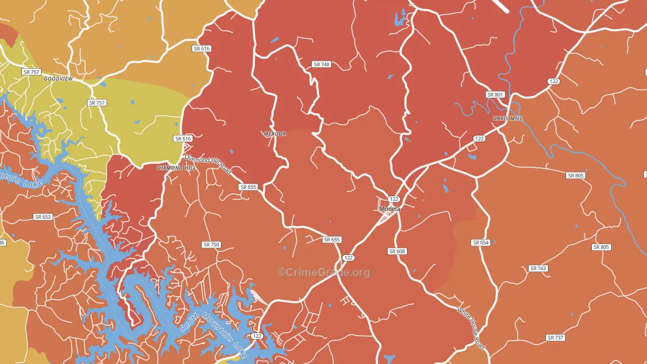 Moneta, VA Map of Vandalism Rates