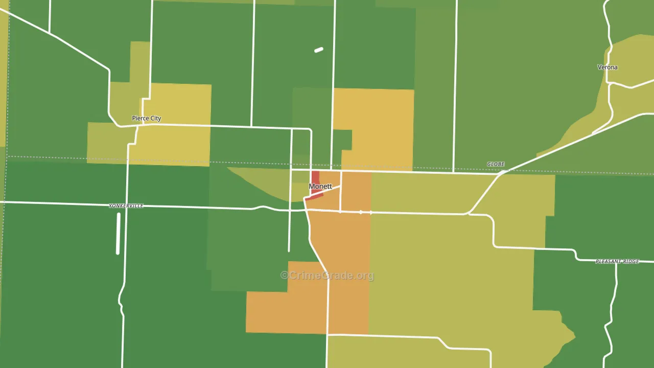 Monett, MO Map of Vandalism Rates