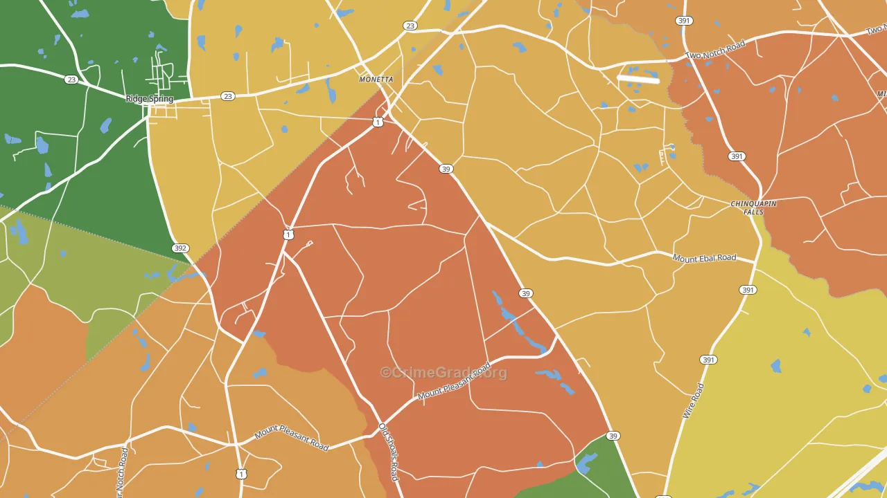 Monetta, SC Map of Vandalism Rates