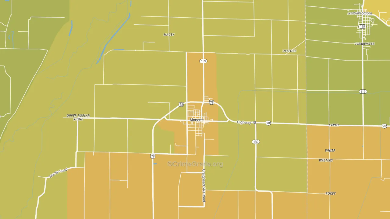 Monette, AR Map of Vandalism Rates