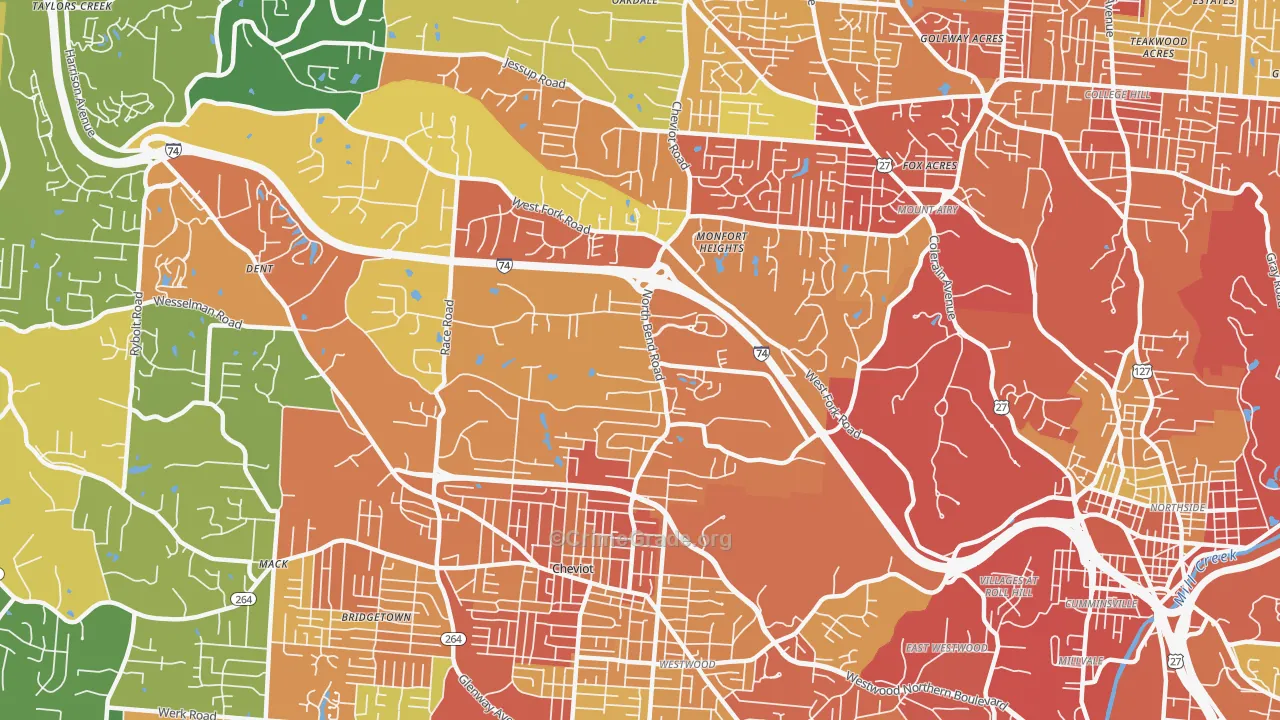 Monfort Heights South, Cincinnati, OH Map of Vandalism Rates