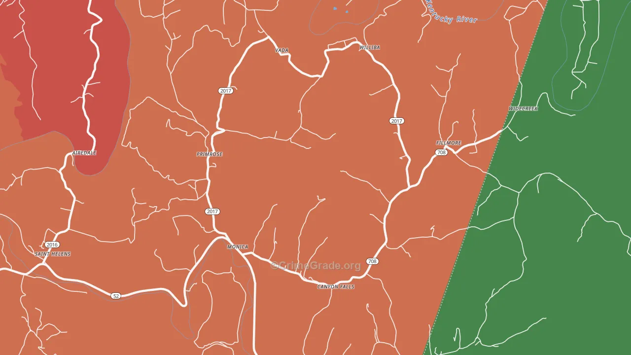 Monica, KY Map of Vandalism Rates