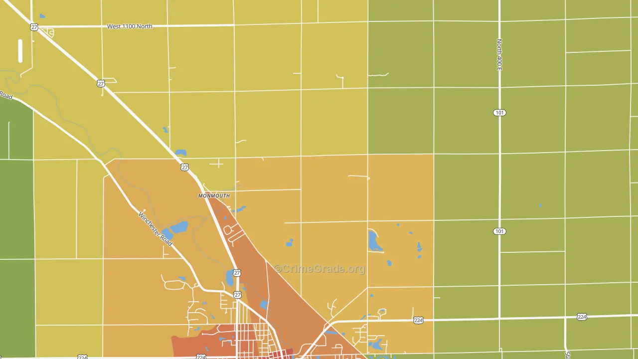 Monmouth, IN Map of Vandalism Rates