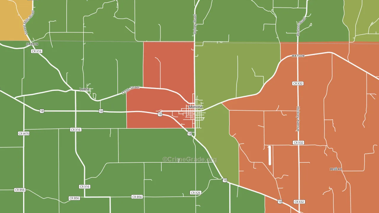 Monona, IA Map of Vandalism Rates