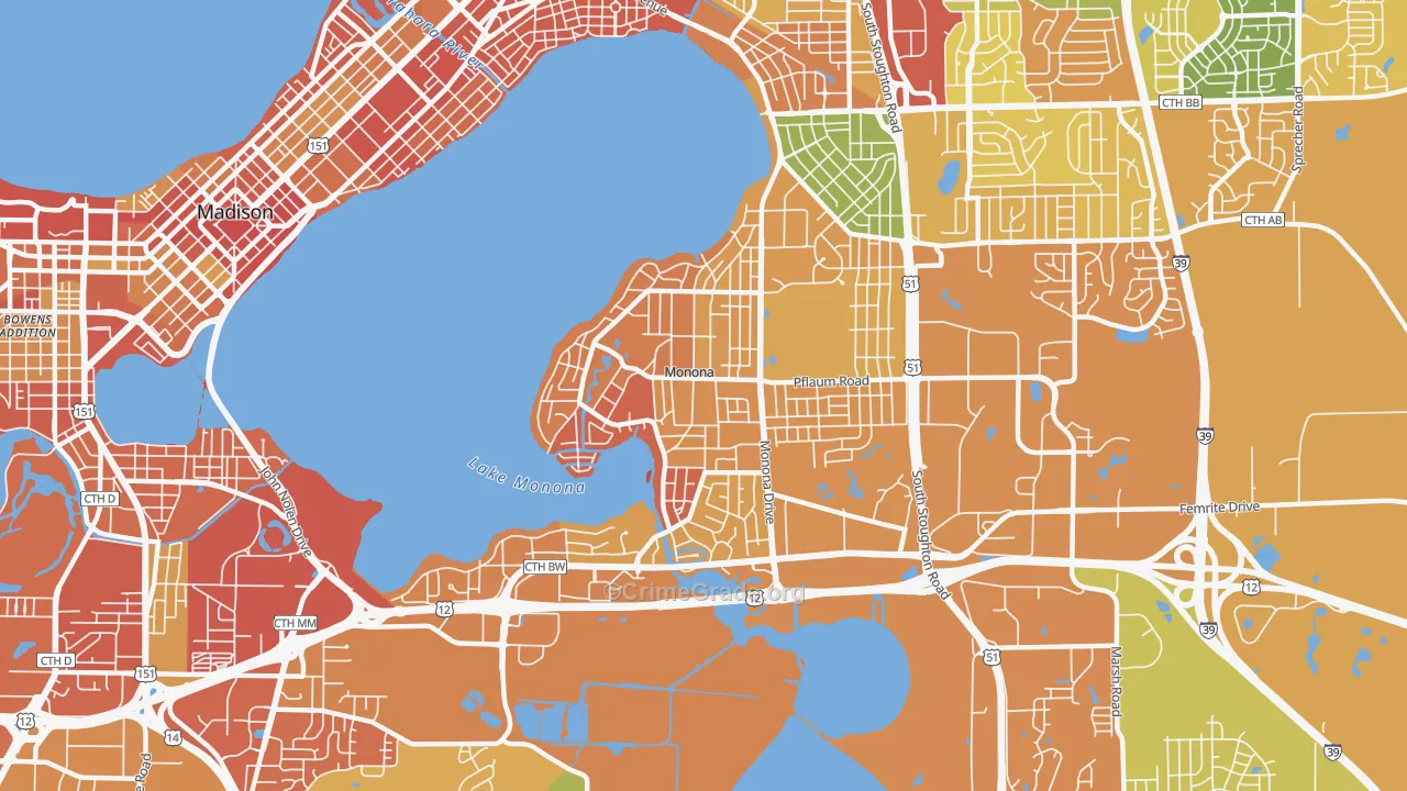 Monona, WI Map of Vandalism Rates