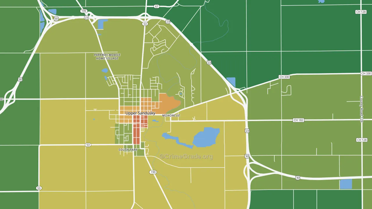 Mononcue, OH Map of Vandalism Rates