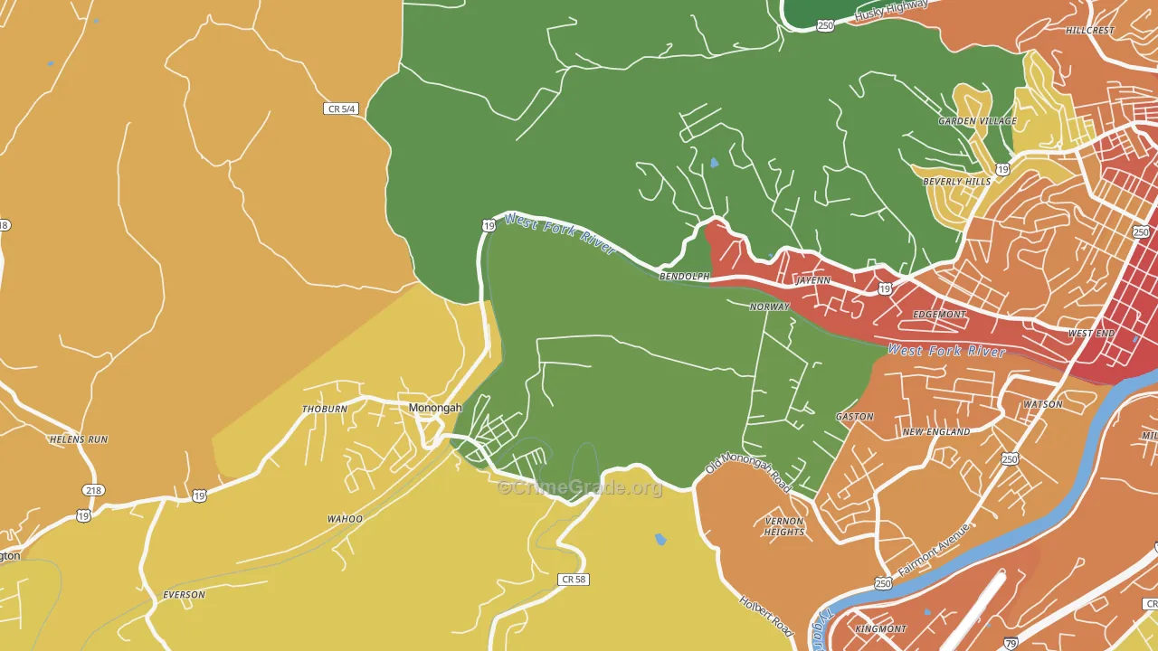 Monongah, WV Map of Vandalism Rates