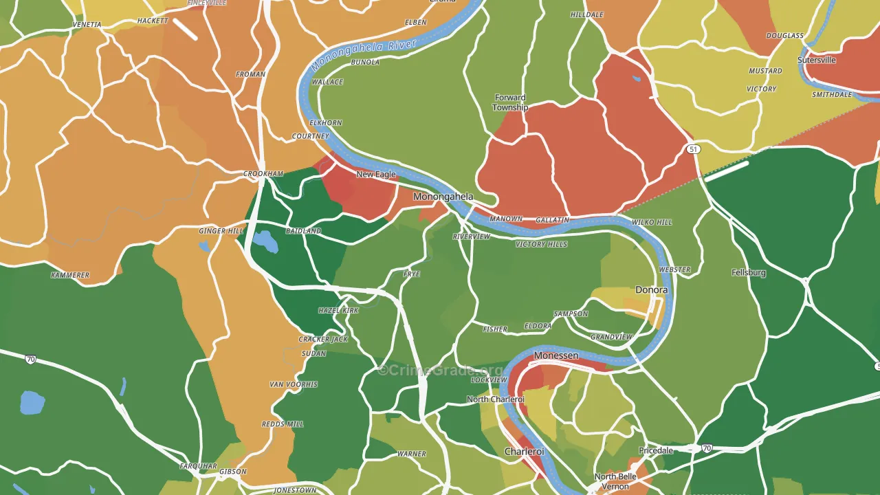 Monongahela, PA Map of Vandalism Rates