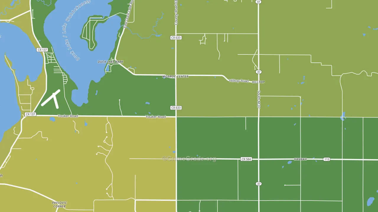 Monroe Center, MI Map of Vandalism Rates