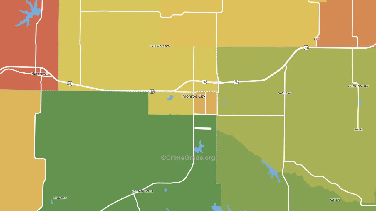 Monroe City, MO Map of Vandalism Rates