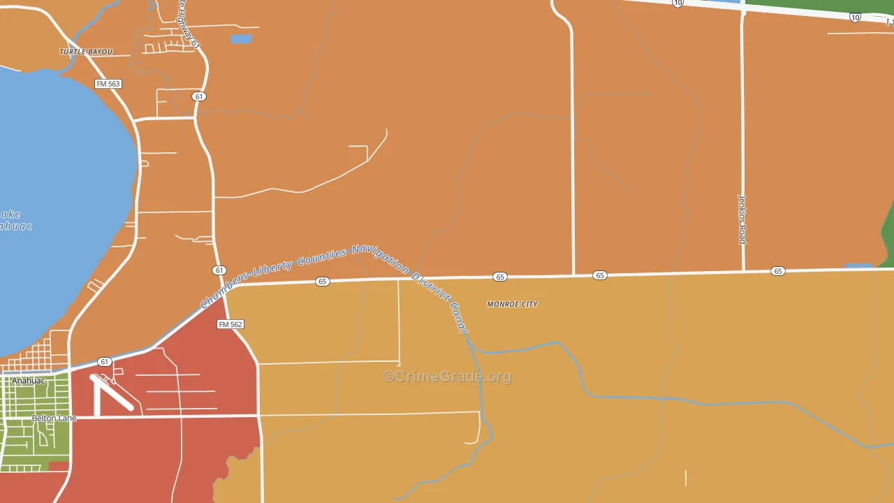 Monroe City, TX Map of Vandalism Rates