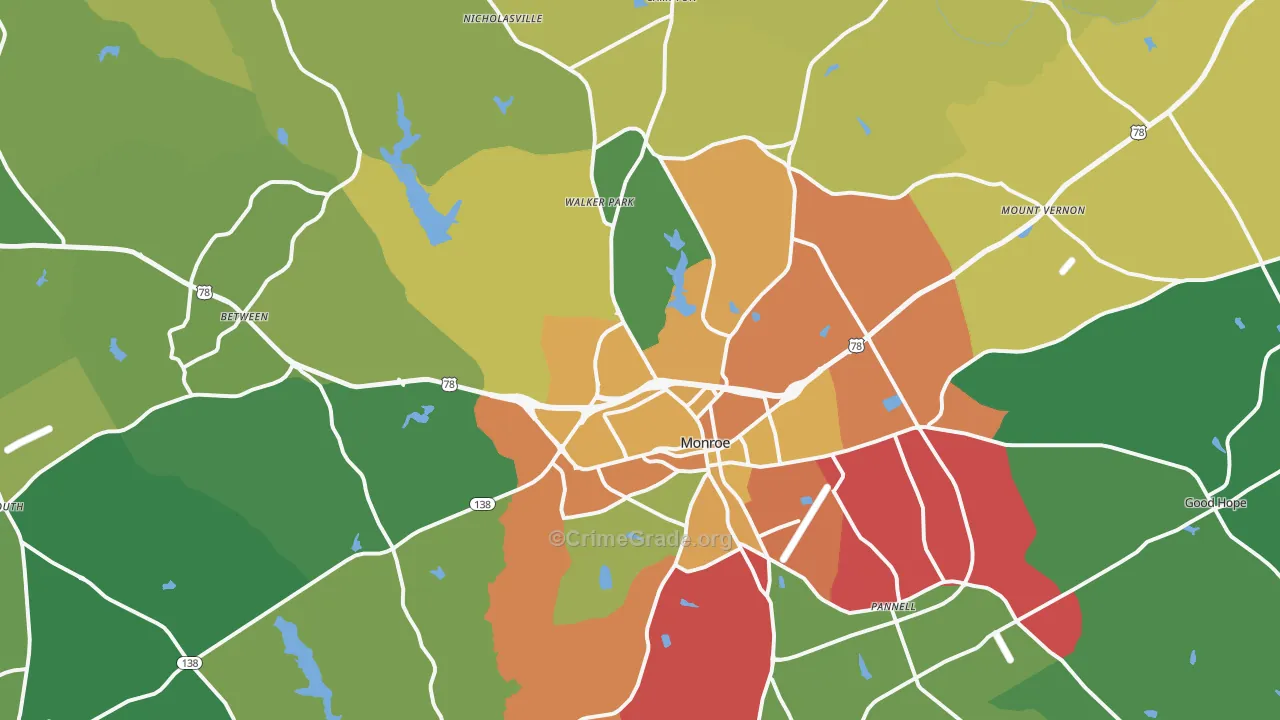 Monroe, GA Map of Vandalism Rates