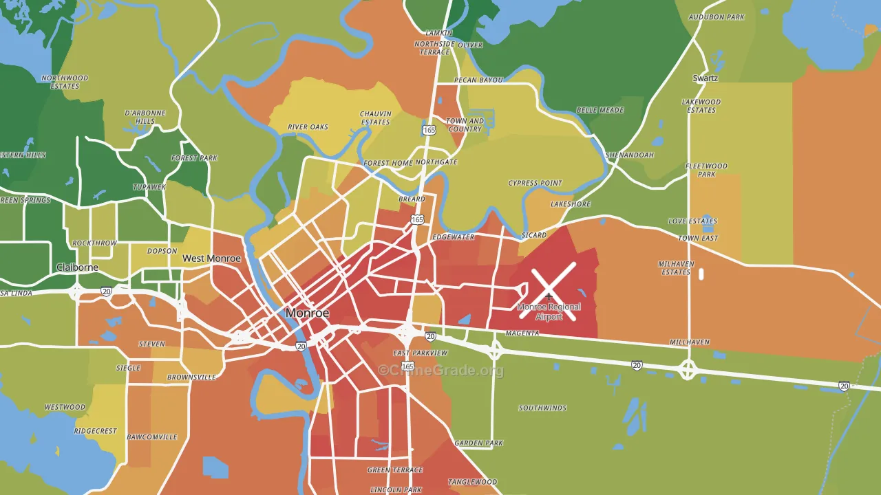 Monroe, LA Map of Vandalism Rates