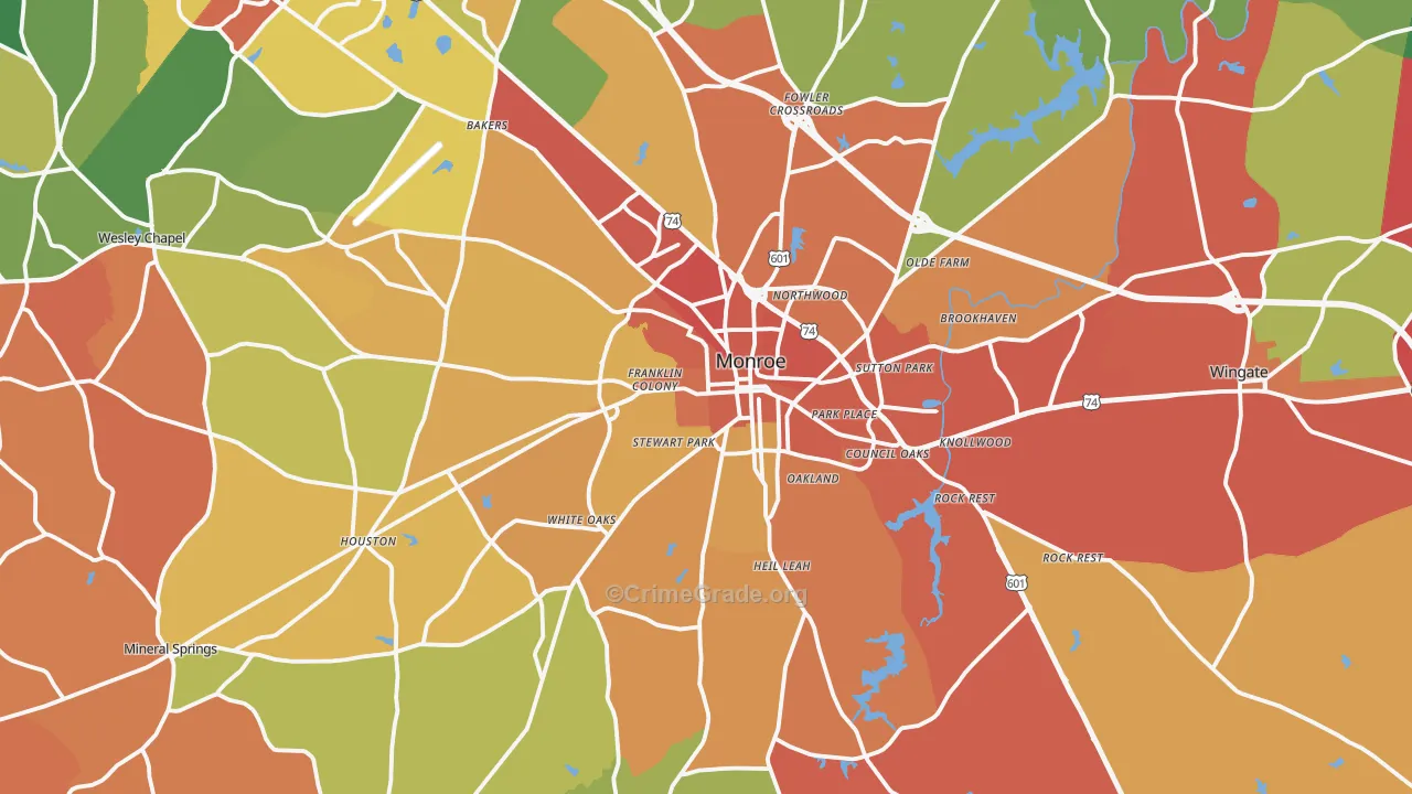 Monroe, NC Map of Vandalism Rates