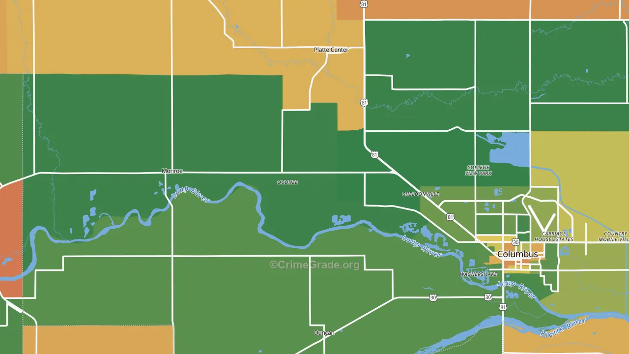 Monroe, NE Map of Vandalism Rates