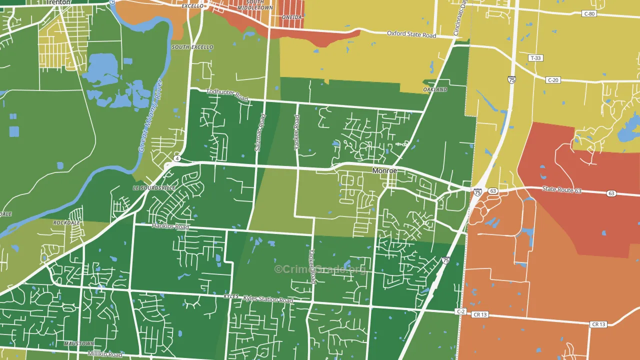 Monroe, OH Map of Vandalism Rates