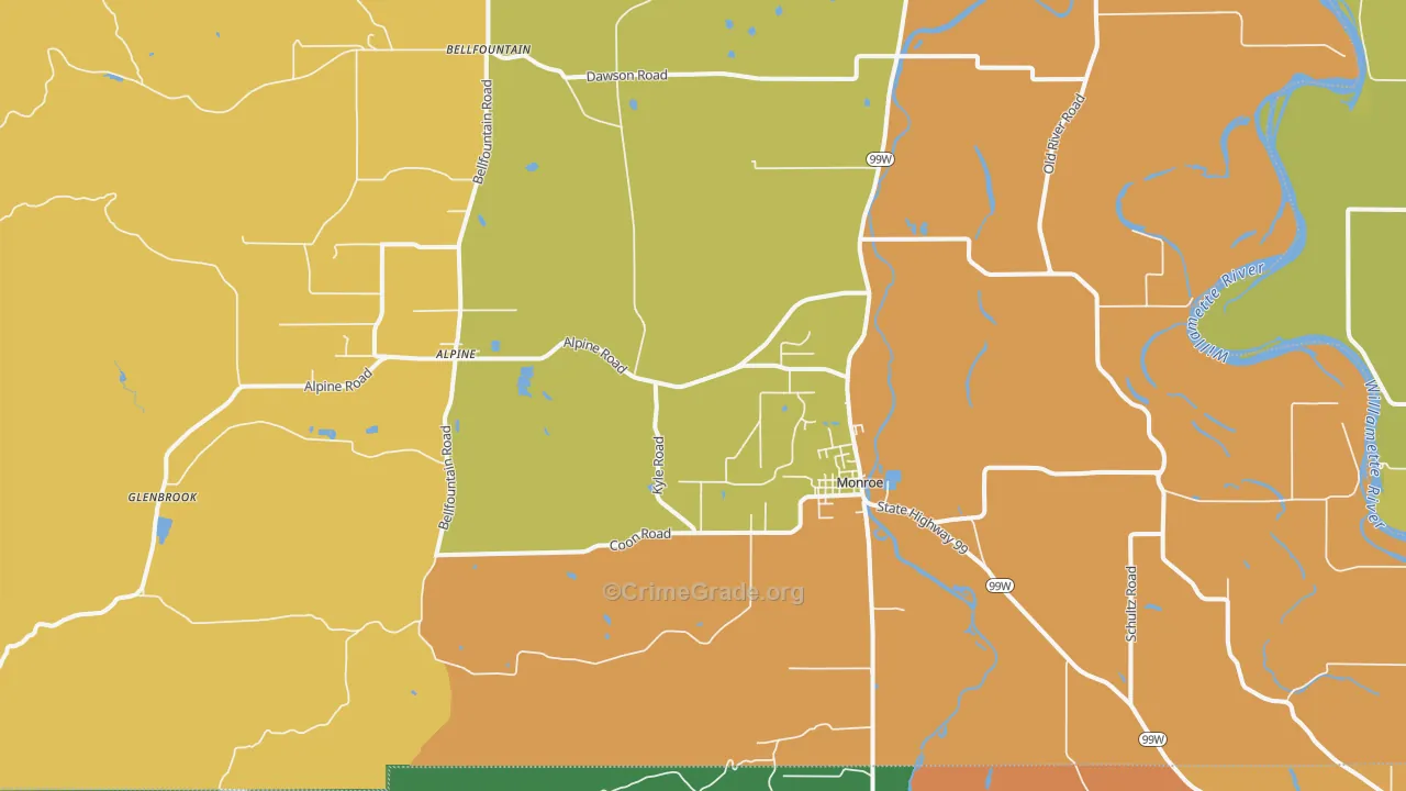 Monroe, OR Map of Vandalism Rates
