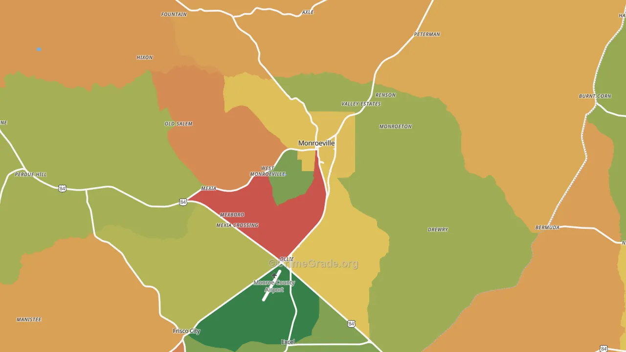 Monroeville, AL Map of Vandalism Rates